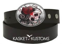 Sugar Skull Tattoo Belt Buckle – Day of the Dead Silver Oval Buckle – 73-2-SO