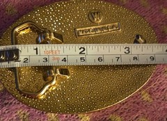 VTG Bald Eagle Mountain Scene Belt Buckle USA Western Gold Trim Wesco/Walsco