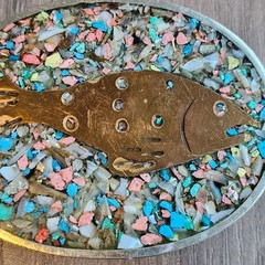 Vintage Alpaca Silver Fish Belt Buckle with Crushed Stone Inlay