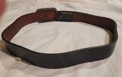 Oil Tan Black Top Leather Belt & Western-Style Buckle, 1970s USA, Size 34-36 M/L