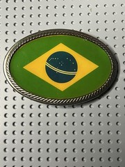 Brazil Flag Oval Belt Buckle Enamel Silver Tone Metal 4&Prime; x 2.75&Prime; Men Women
