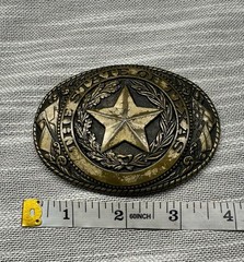 vintage STATE OF TEXAS belt buckle TONY LAMA lone star WESTERN Rodeo BRASS