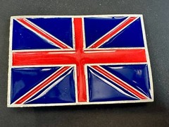 British UK Flag Union Jack Blue & Red Enameled Silver Tone MOBTOWN Belt Buckle