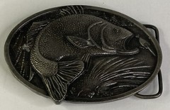 Vintage 1977 “Bass Fish on Fishing Pole” Bergamot Brass Works 3D Belt Buckle