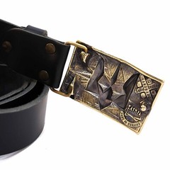 Handmade brass belt buckle « Ice and fire », Ukrainian trident low poly geometric