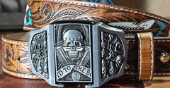 Men’s Belt w/ Lighter Buckle Skull Western Belt 32–40 Gift for Him