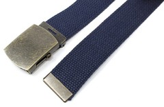 Canvas Web Belt Military Style with Antique Brass Buckle 54&Prime; One Size, Navy