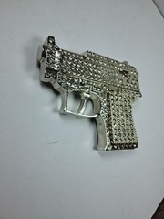 Silver Metal Belt Buckle Western Cowboys Rhinestone Bling Pistol Style