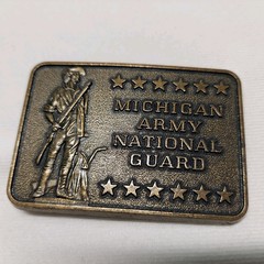 MICHIGAN ARMY NATIONAL GUARD Belt Buckle Framed With Stars Brass 2&Prime;X3&Prime;