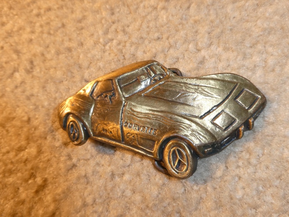Vintage 1970s Brass Corvette Car Belt Buckle 3 3/4&Prime; Wide #2