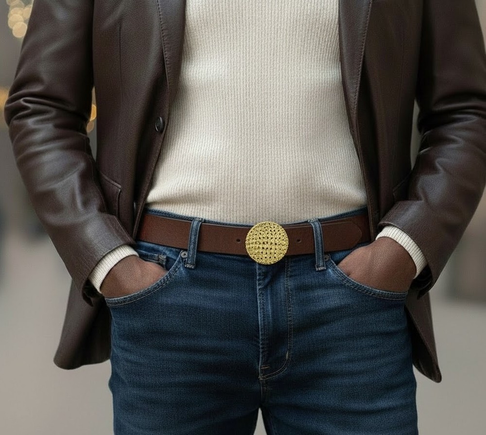 Circle Studded Metal Belt Buckle Ethnic Boho Style – Vintage Design