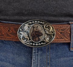 Western Fiddle Opossum Belt Buckle Silver Country Concert Cowboy Style