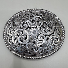 Men&rsquo;s Oval Silver Tone Western Floral Engraved Scroll Belt Buckle Fits 1.5in