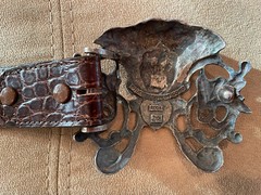 RARE! HUGE!! Kieselstein-Cord Medusa Belt Buckle W/Brown Alligator Belt Size 2