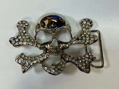Skull and Crossbones – Clear Rhinestone Covered Cutout Gothic Punk Belt Buckle