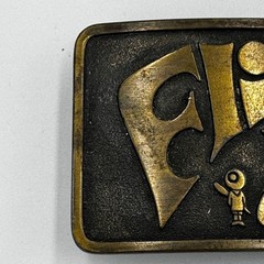 Vintage Flick My Bic Belt Buckle Brass Tone 1970s Advertising Made in USA Retro