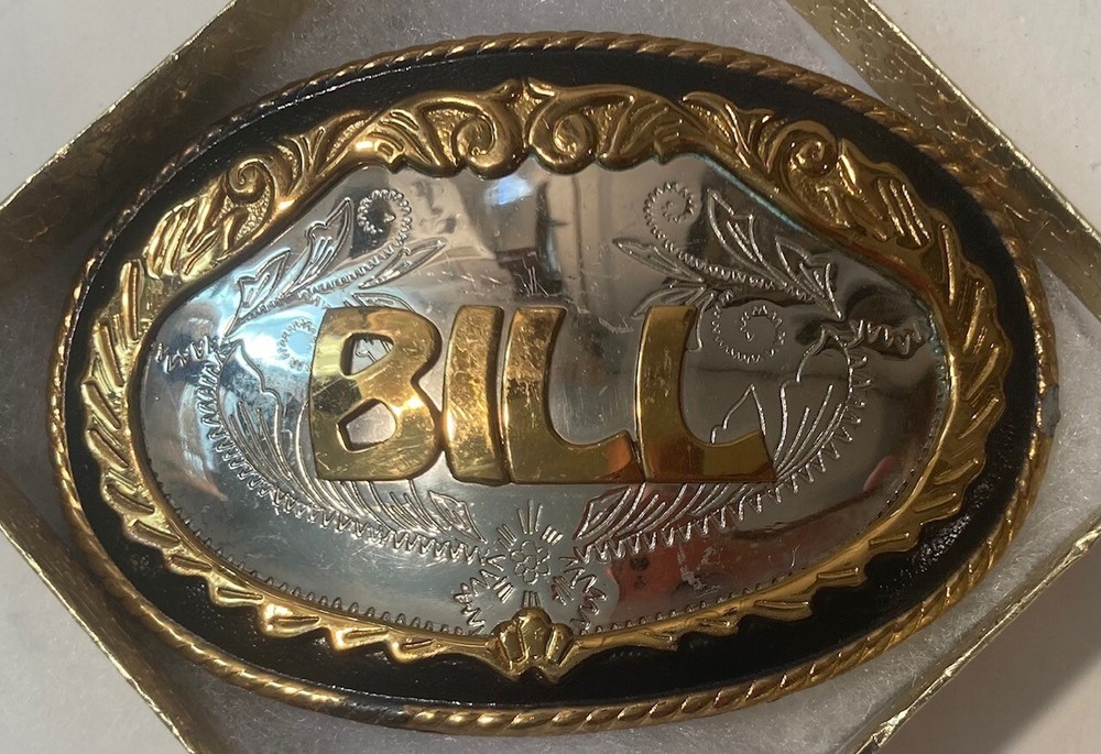 Vintage Metal Belt Buckle, German Silver and Brass, Bill, Billy, William, Nice