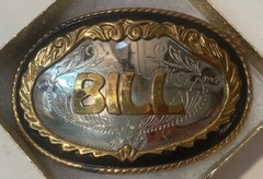 Vintage Metal Belt Buckle, German Silver and Brass, Bill, Billy, William, Nice