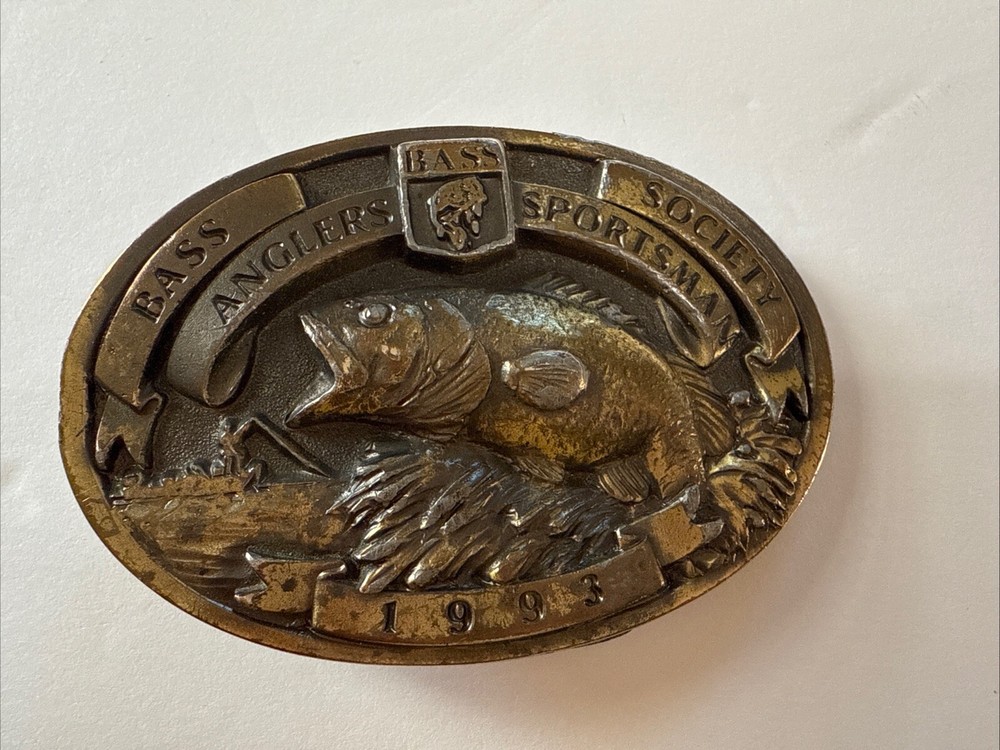 Vintage 1993 Bass Anglers Sportsman Society Brass Finished Belt Buckle