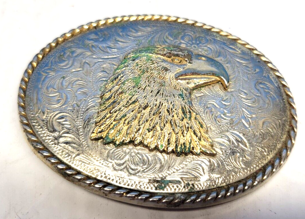 IVAN TAIWAN BRONZE GOLD TONED BALD EAGLE METAL BELT BUCKLE – U