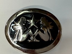 Mud Flap Girl&rsquo;s Two Sexy Woman Black & Silver Color Enamel Trucker Belt Buckle