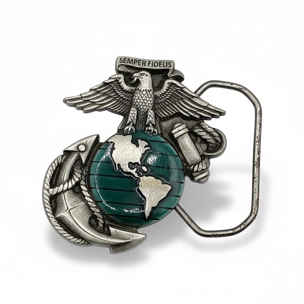 Vintage 1991 US Marines Semper Fidelis EGA Belt Buckle Great American Products