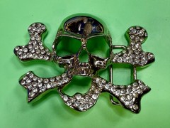 Skull and Crossbones – Clear Rhinestone Covered Cutout Gothic Punk Belt Buckle
