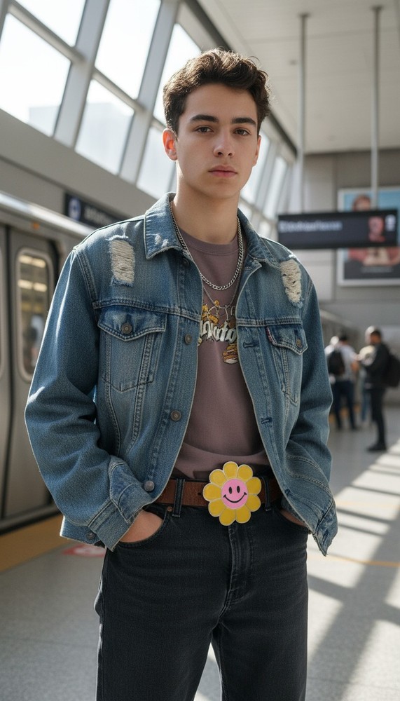 Unisex Belt Buckle Teen Women Fashion Yellow Flower Emoji Cartoon Kid Disco Ball