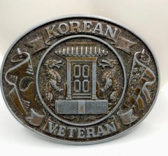 VTG Korean War Veteran Belt Buckle Dragons Flags USA Patriotic Cold War Temple