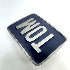 Vintage Metal Belt Buckle Blue Name Tom