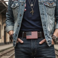 NEW Men / Women Silver Metal Western Belt Buckle United States America Flag USA