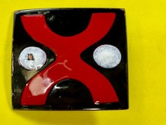 X Logo? Pattern Red Black Enamel Artisan? Vintage Belt Buckle