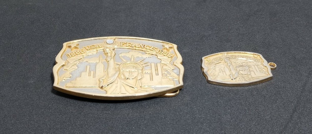 1886 USA France 1986 Statue Of Liberty Belt Buckle& Keychain Hammond Int&rsquo;l Mint
