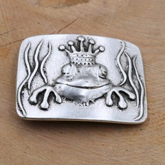 Antique Silver Frog King Crown Fairytale Belt Buckle