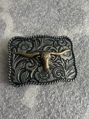 New Western Bull Head Belt Buckle – Black and Gold Western Cowboy Rodeo