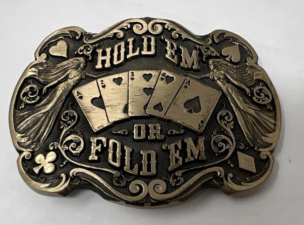 Hold ’em or Fold ’em Busted Draw Poker Solid Brass Belt Buckle by ADM