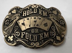 Hold ’em or Fold ’em Busted Draw Poker Solid Brass Belt Buckle by ADM