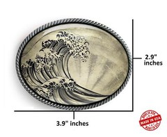 Tsunami Belt Buckle – Kanagawa Wave Japanese Art Handmade Oval Buckle – 504