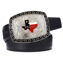 Texas Flag MapWestern Rodeo Silver Black Shine Design Fashion Cowboy Belt Buckle