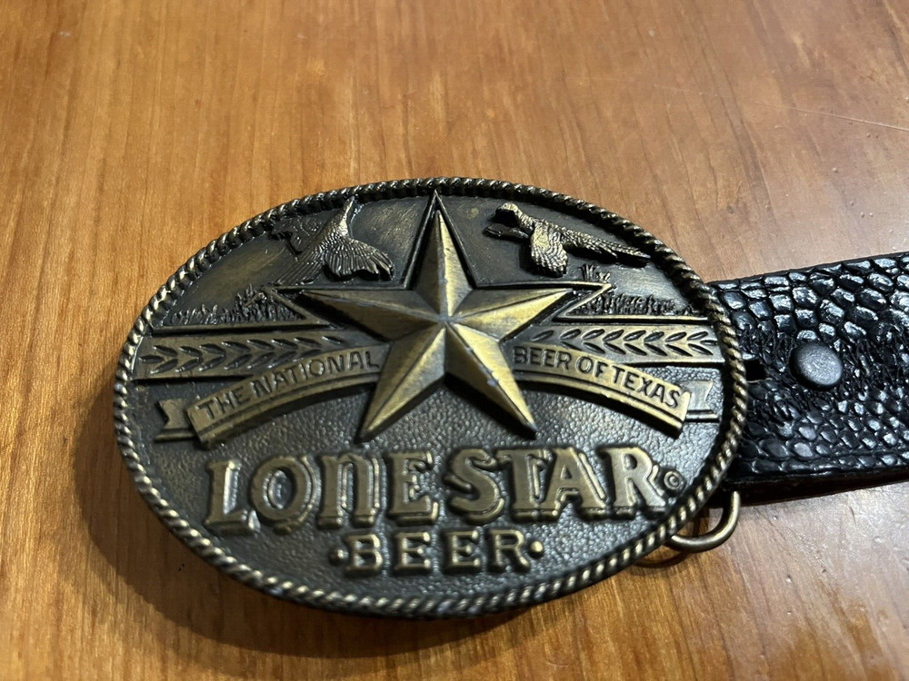 Rare Vintage Lonestar belt buckle and black Justin lizard belt (size 40)