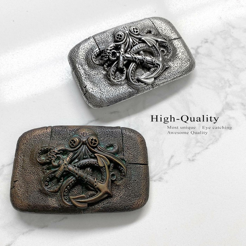 Antique Engraved Octopus Boat Anchor Belt Buckle fits 1-1/2&Prime; (38mm) Belt Strap