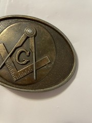 Vintage 1970s Masonic Freemason Brass Western Belt Buckle – Cowboy Style