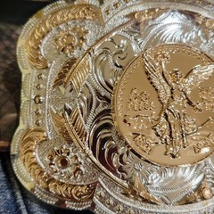 Centenario Cowboy Belt Buckle Western Hebilla Rodeo Silver Rosetone Coin
