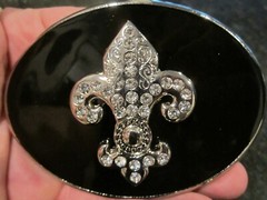 THE SAINT THEME DESIGN BELT BUCKLE BLACK BACKGROUND COVERED IN CRYSTALS GW-17