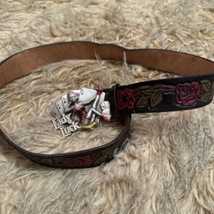 Vintage – Lady Luck – Belt Buckle – Dragon Designs – 1991 W/ Roses Blqck Belt