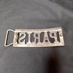 Vintage PARIS Cutout Metal Belt Buckle Silver Tone Retro Novelty Y2K 90s