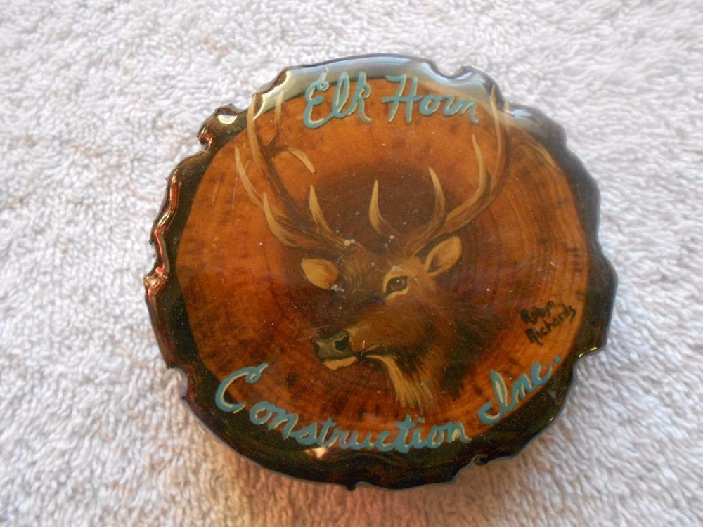 Elk Horn Construction Advertising Wood Belt Buckle Robyn Richards