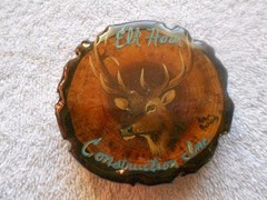 Elk Horn Construction Advertising Wood Belt Buckle Robyn Richards