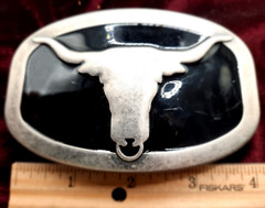 Steer Head Skull Belt Buckle with Enamel. Solid