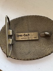 Spec-Cast Vintage CHRIS Oval Western Engraved Cowboy Belt Buckle Gold 1981
